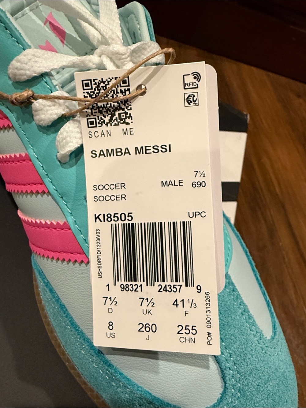 adidas Messi Samba Sneakers - White, Teal & Lucid Pink - Picture 2 of 2